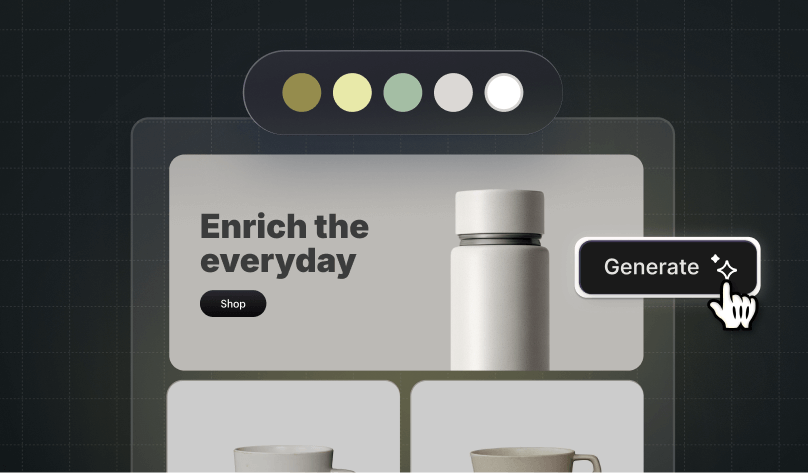 An online store next to a ‘Generate’ button depicting a storefront generated with AI.