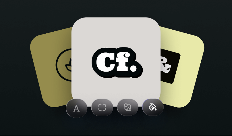 Three different logos with small icons underneath, depicting customization capabilities like changing font, color, and size.
