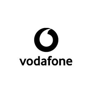 Vodafone logo with black circle and dot design above the word 'vodafone'
