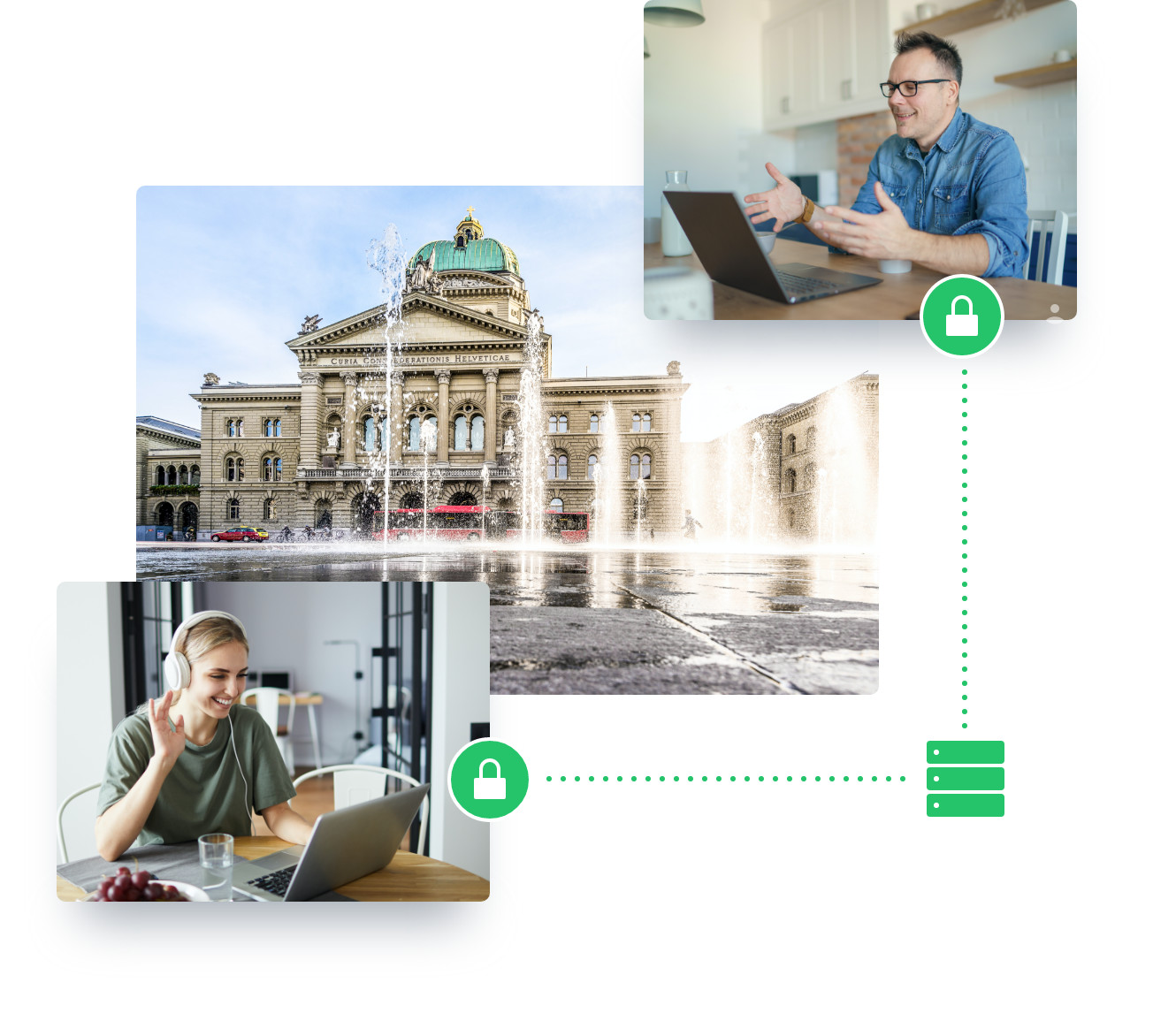 Anordnung von Bildern zur Veranschaulichung von Hostpoint Meet