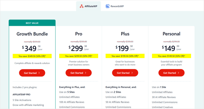 The AffiliateWP affiliate pricing plans